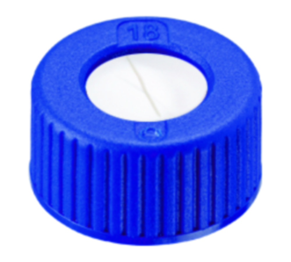 [4001521] Screw cap, LLG, N 9 short thread, blue PP w. hole, silicone/PTFE 55 A, slit