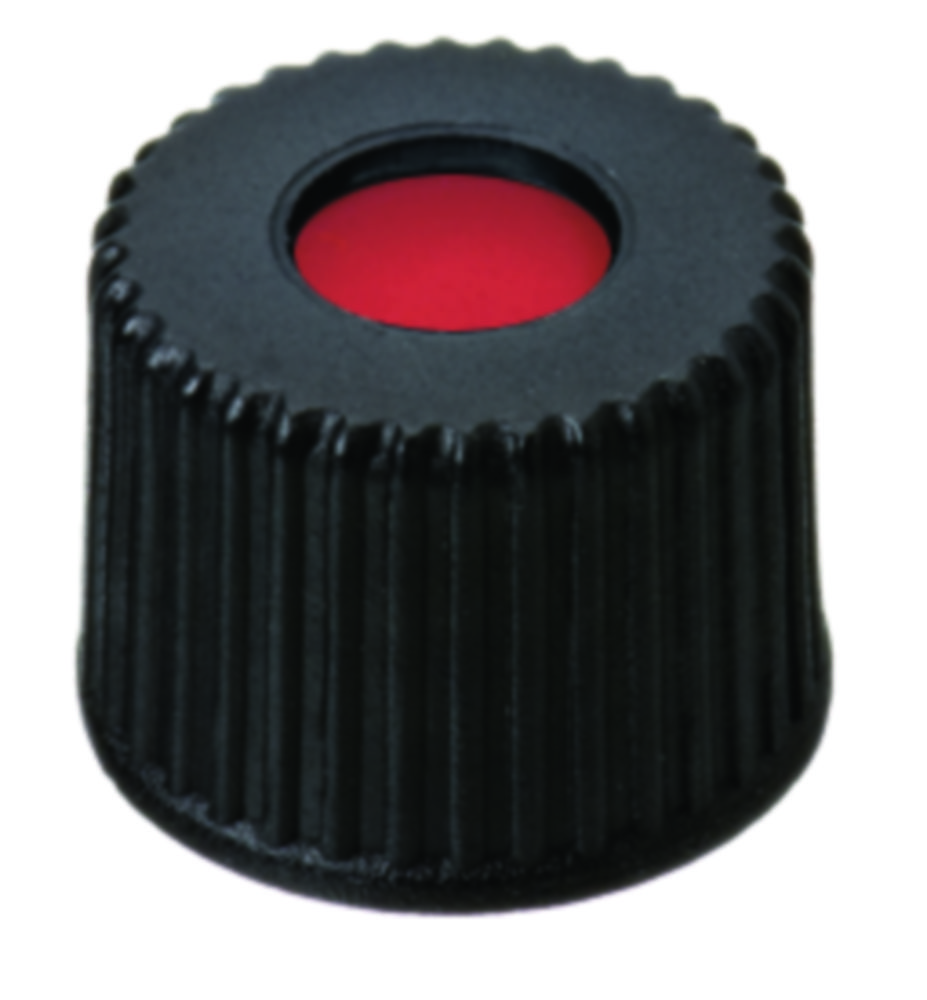 Screw cap, LLG, N 8, black PP w. hole, PTFE/silicone/PTFE 45 A