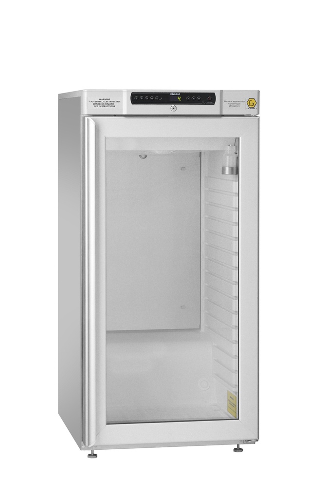 Refrigerator, GRAM BioBasic RR310, +2/15°C, 218L, glass door, 4 shelves, white