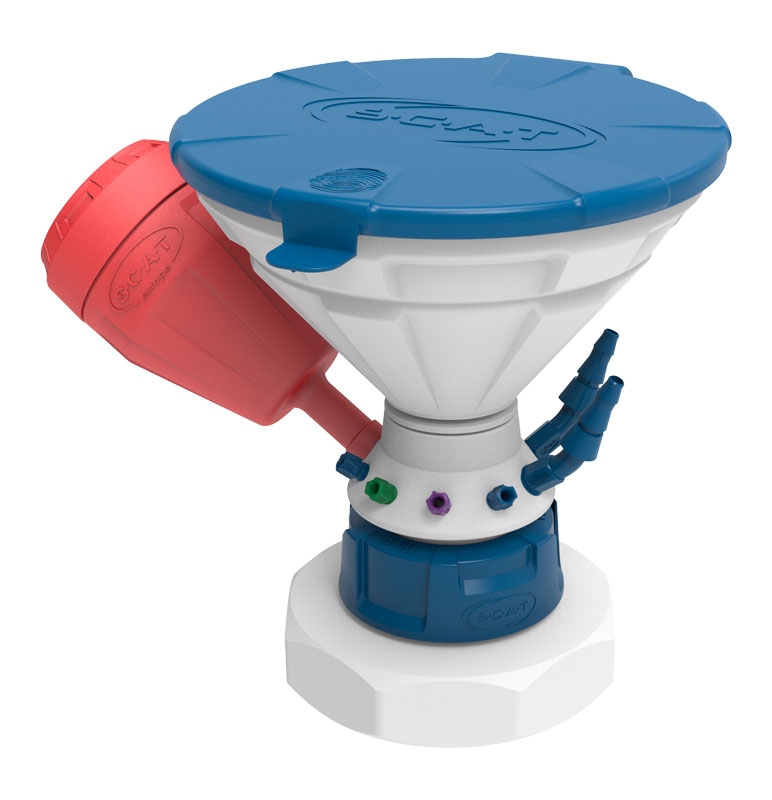 [4680939] Safety funnel with lid, SCAT Universal Waste Hub JAN, S 90, HDPE, white/blue, w. charcoal filter