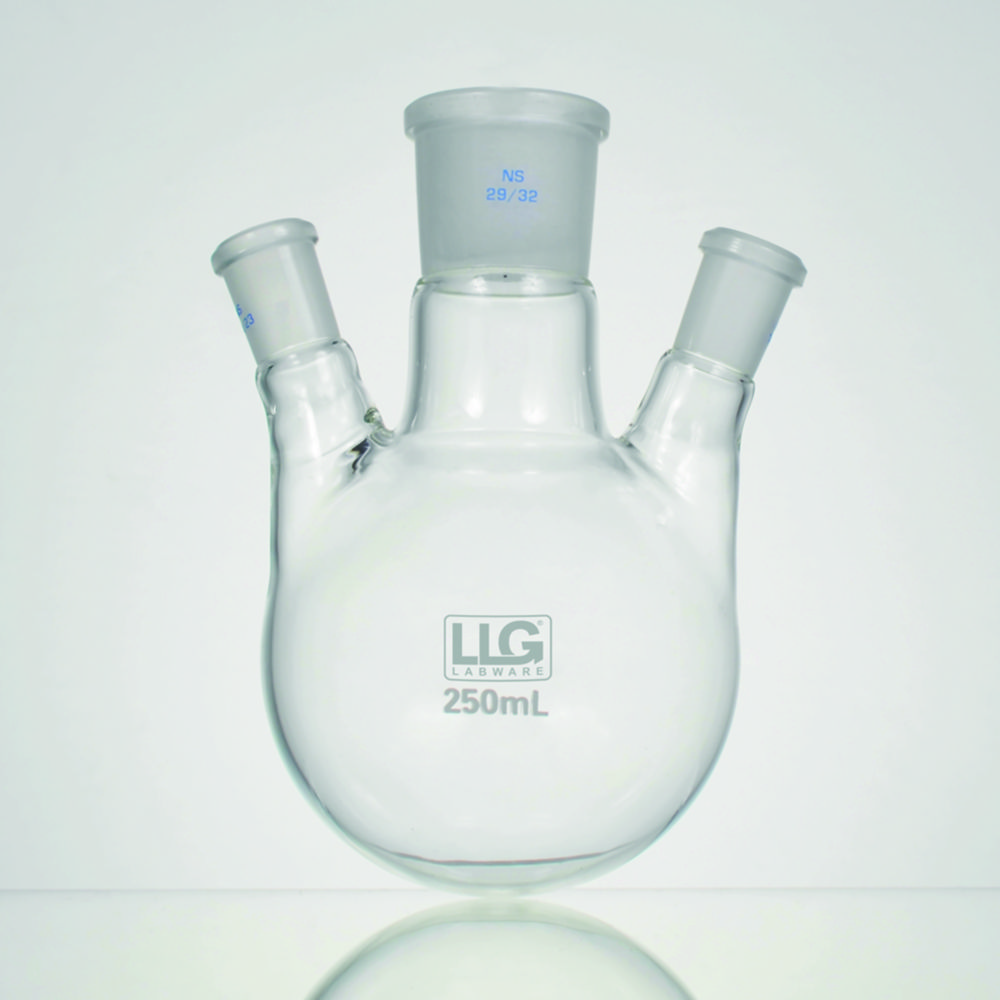Round-bottom Flasks, Three-neck, cent.:29/32, 2 x Side Neck Angled 14/23, 500 ml