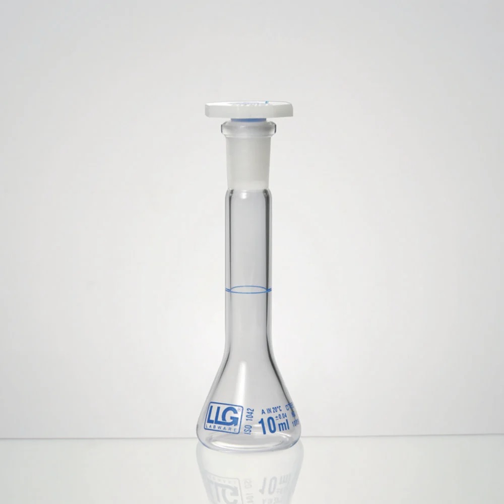 Volumetric flask, trapezoidal, LLG, cl. A, NS10, PE stopper, 10 mL, 2 pcs