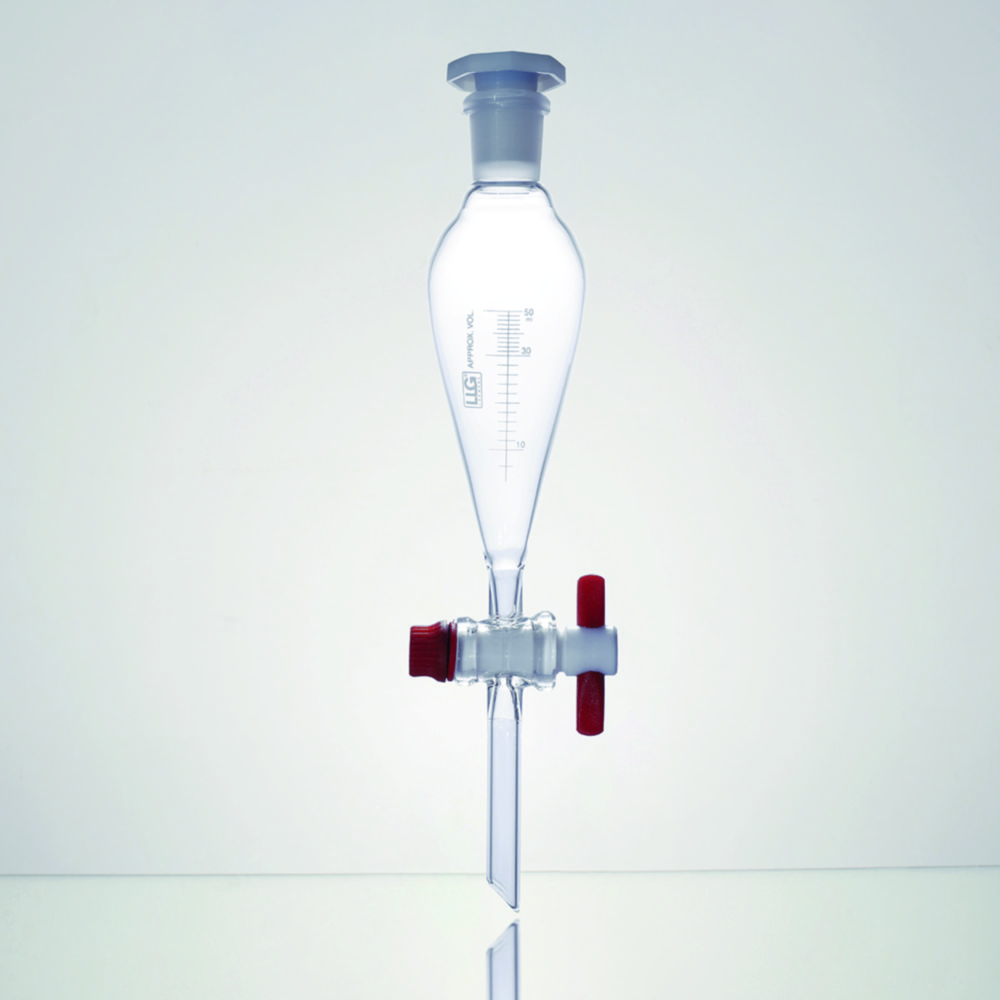 Separating funnel, LLG, Squibb form, with graduation and PTFE stopcock, 500 ml