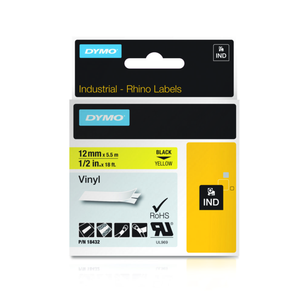 [4687545] DYMO® Original IND-Tape for Rhino, 12mm x 5,5m, coloured Vinyl, black on yellow