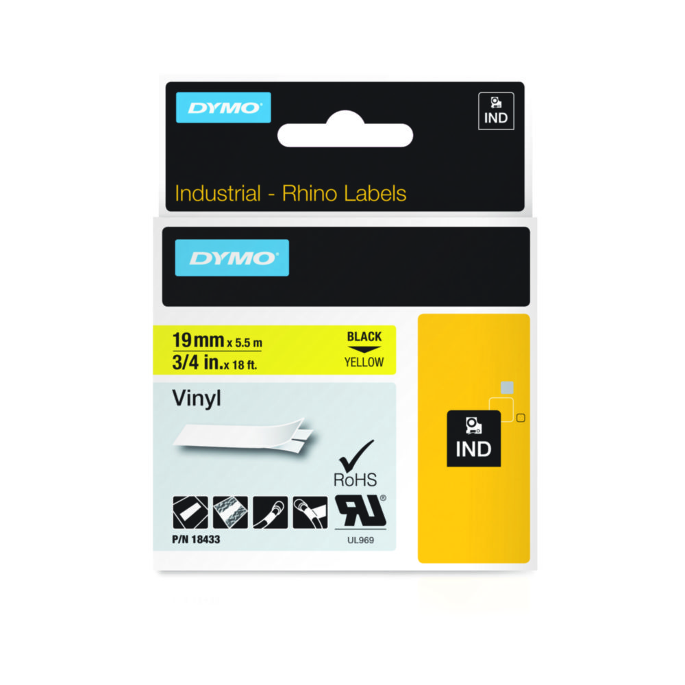 [4687546] DYMO® Original IND-Tape for Rhino, 19mm x 5,5m, coloured Vinyl, black on yellow