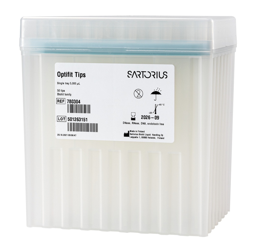 [6206247] Optifit-Pipette tips, Sartorius, 100-5000 µl, length 150,0 mm, rack of 50 pcs.