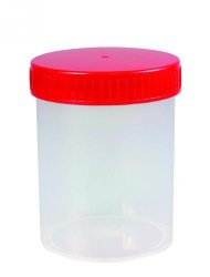 Sample container, PP, red cap, Ø64 mm, 200 ml