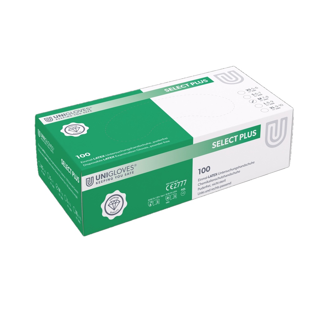 Latex gloves, Unigloves SELECT PLUS, size M (7-8)