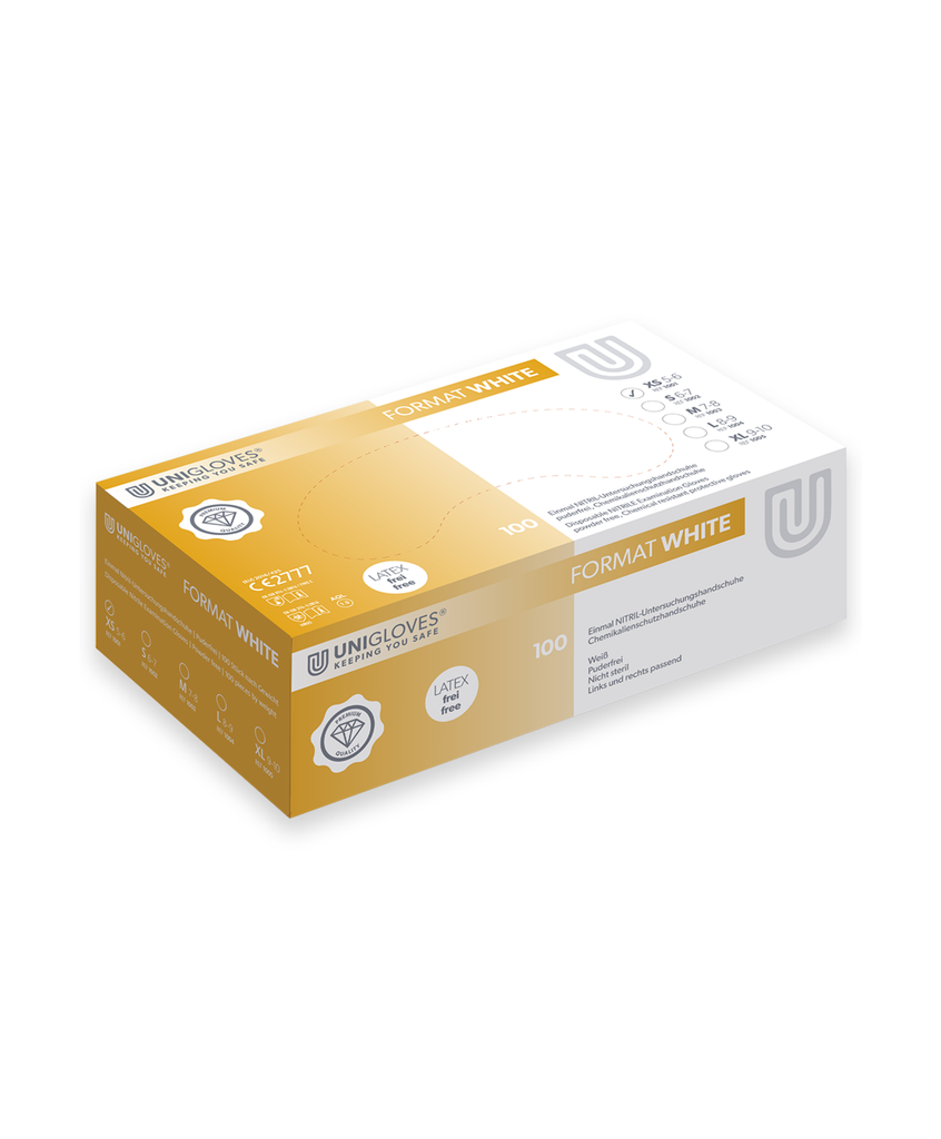 [0871948] Nitrile gloves, Unigloves FORMAT WHITE, size XS (5-6)