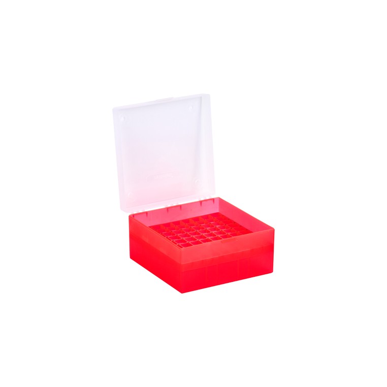 [1520012] Cryobox, Ratiolab, 133 x 133 x 52 mm, PP, 9 x 9, 1,2/2,0 ml cryotube, red