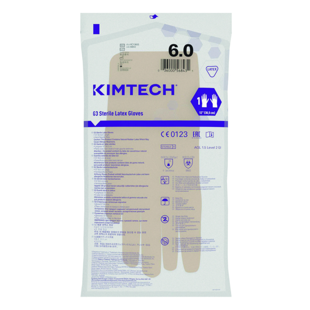 Latex gloves, Kimberly-Clark KIMTECH G3, size 7, sterile, cleanroom