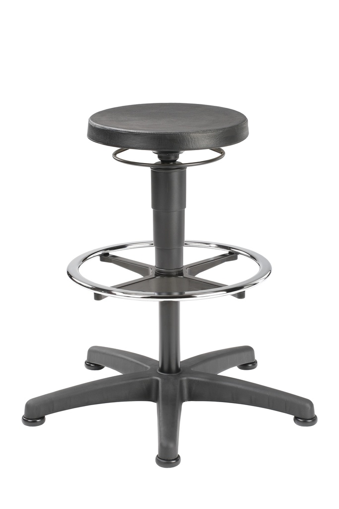 LLG-Lab stool PU foam black, foot ring, 570-850mm