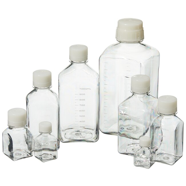 Media bottle with lid, Nalgene, PETG/HDPE, square, sterile, 125 mL, 96 pcs