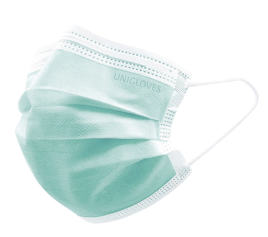 Face mask, Unigloves Profil Plus, EN 14683 Type II R, CE, grøn, 50 pcs.