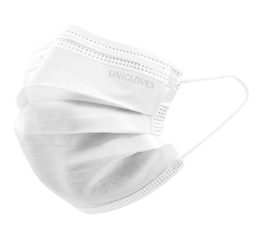 Face mask, Unigloves Profil Plus, EN 14683 Type II R, CE, white, 10 x 50 pcs