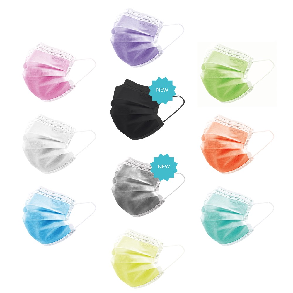 [6322923] Face mask, Unigloves Profil Plus, EN 14683 Type II R, CE, black, 10 x 50 pcs