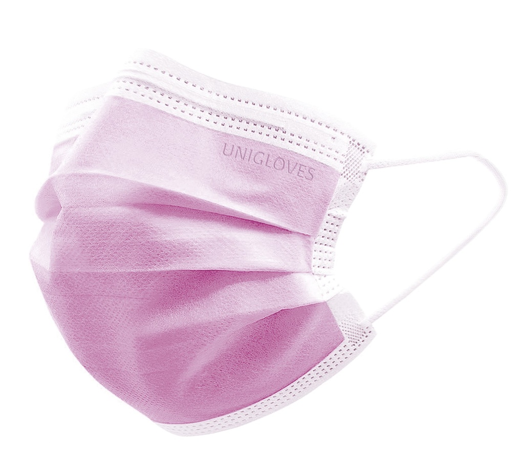 Face mask, Unigloves Profil Plus, EN 14683 Type II R, CE, pink, 10 x 50 pcs.