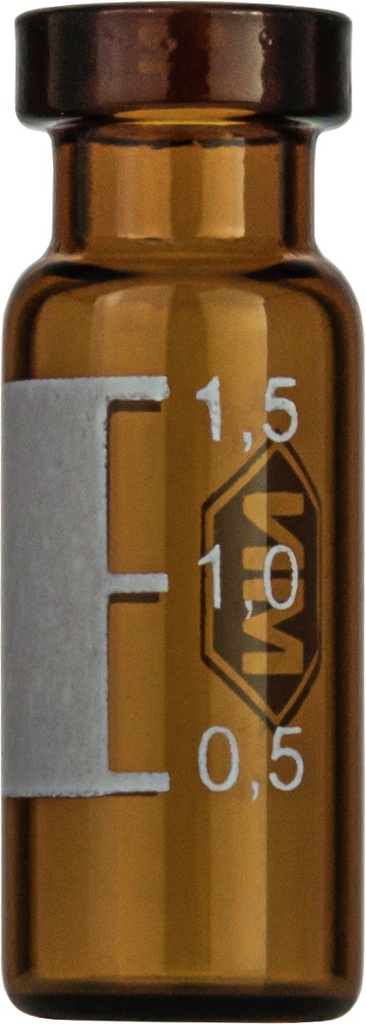 [6700976] Vials w. crimp neck, Macherey-Nagel, N 11 crimp, wide opening, 1,5 mL, amber, w. labeling field