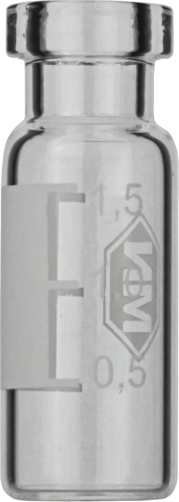 [6700977] Vials w. crimp neck, Macherey-Nagel, N 11 crimp, wide opening, 1,5 mL, clear, w. labeling field
