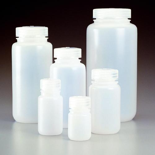 Wide mouth bottle mit screw cap, PE-HD/PP, 125 ml,