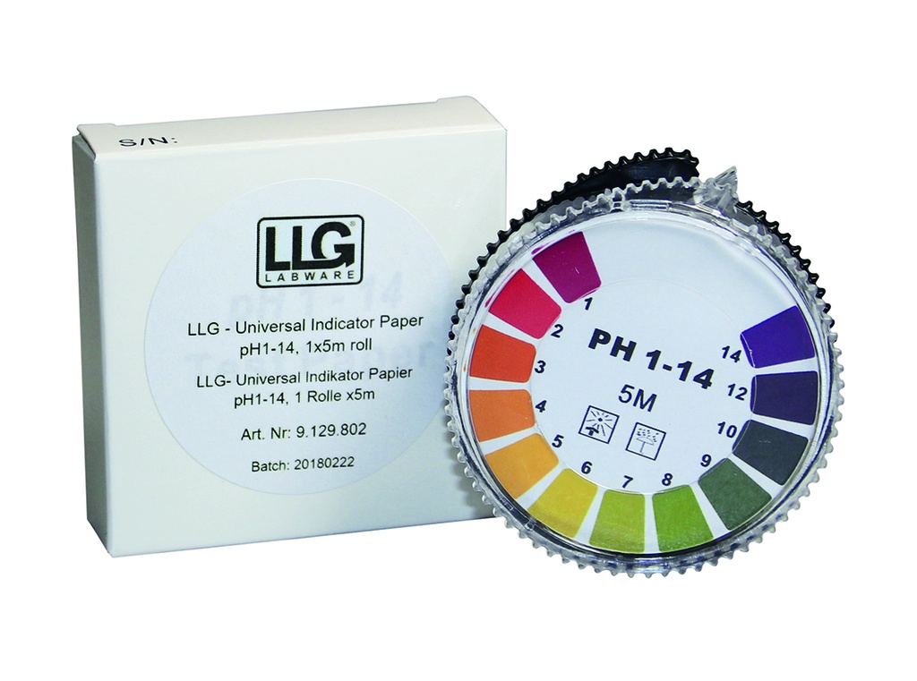pH indicator paper, LLG Universal, pH 1 - 14, 5 m