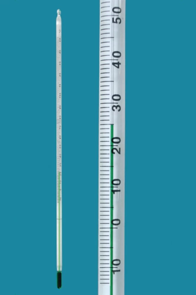 Glass thermometer, green filling, -10 - 110°C : 1°C