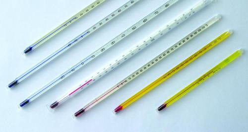 Glass thermometer, red/yellow, -10 - 110°C: 1°C