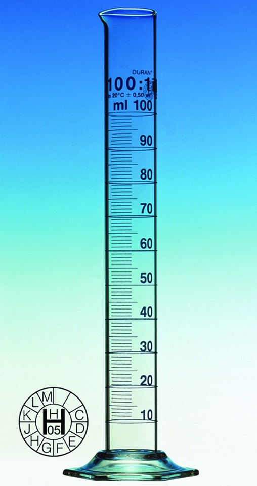 [9274187] Measuring cylinder, Duran®, class A, blue grad., 1000 ml