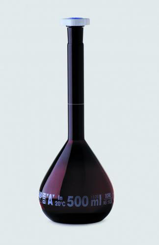 Volumetric flask 200 ml, amber glass, cl.A, NS 14
