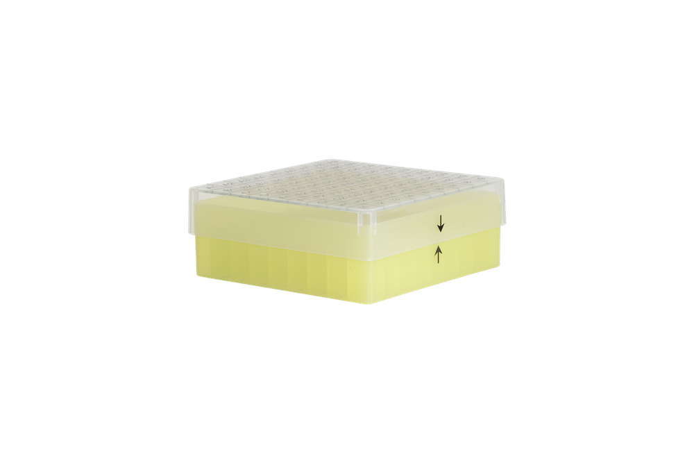 [9698712] Cryobox, 130 x 130 x 50 mm, PP, 9 x 9, 1/2 ml cryotube, yellow