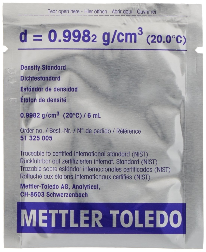 Density standard, Mettler-Toledo, for Densito, Densito Pro, and Densito 30PX, 10x6 mL